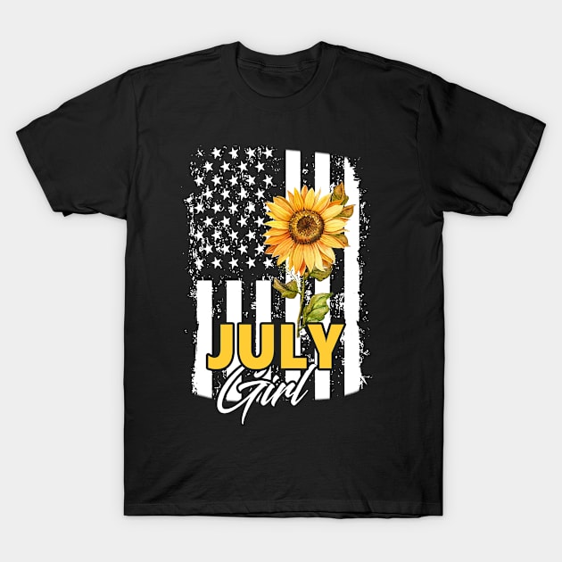 Flag Sunflower July Girl T-Shirt by Minkey